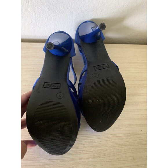 Charlotte Russe Cobalt Blue Open Toe Strappy Platform - Size 7 Zipper Accent - Picture 8 of 11